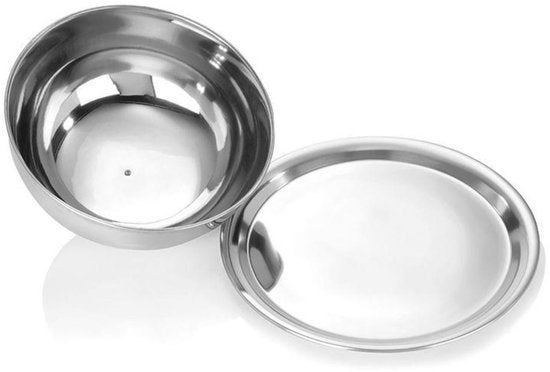 Excellent Houseware Servierschale Glocke mit Tablett - silber - Edelstahl - D25 x H12 cm - Servieren von Speisen - mit Deckel