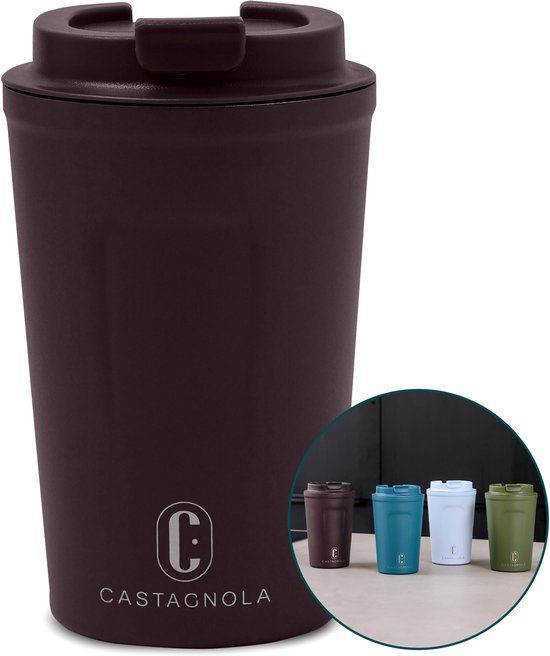 Castagnola Thermosbecher - Kaffeebecher To Go - Reisebecher für Kaffee und Tee - Teebecher - 380 ML - Edelstahl - Dunkelbraun