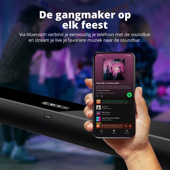 FlinQ - Soundbar - mit Subwoofer - Bluetooth - 3D-Surround-Sound - Fernbedienung - Film/Musik/Nachrichten-Modus - Schwarz