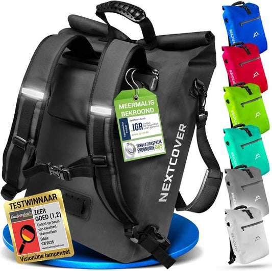 Nextcover 3in1 Fahrradtasche Single für Gepäckträger [PVC frei] | Wasserdichte Fahrradtasche, Rucksack und Umhängetasche 25L | Ideal für Laptop und Wocheneinkauf | Fahrradtasche Single | Fahrradtaschen