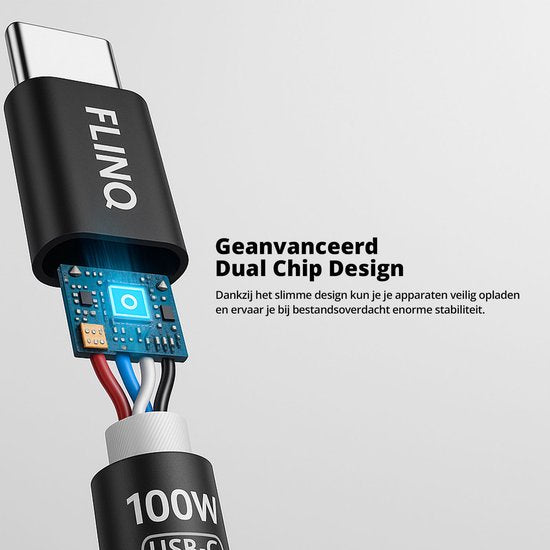 FlinQ - 2x USB C auf USB C Kabel 100W - Schnellladegerät für Smartphone, Tablet - Datenkabel und Ladegerät - 2 Meter langes Nylon-Ladekabel