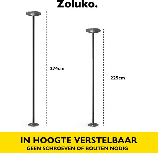 Zoluko Pole Dance - 2,24m x 2,74m - Rotierend und statisch - bis 200kg - Silber