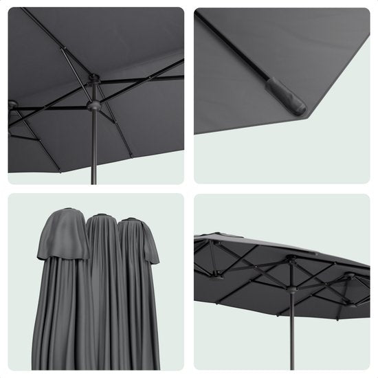 LifeGoods Doppelter Sonnenschirm - Garten - 220x400cm - bis zu 8 Personen - Wasserdicht - UPF50+ - Dunkelgrau