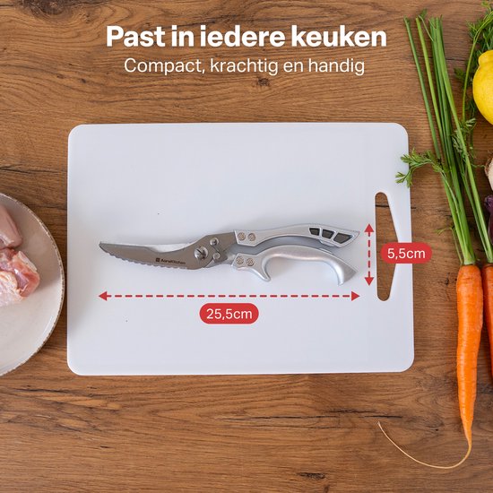 AoraKitchen Fleischschere - Küchenschere aus Edelstahl - für Fleisch, Fisch, Huhn & Knochen - Kräuterschere - spülmaschinenfest - inkl. Deckel