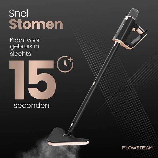 FLOWSTEAM® Deluxe Dampfreiniger - 13 Aufsätze - 120° Dampf - Inklusive 2 Mikrofasertücher - schwarz