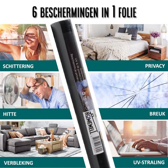 Homewell Verdunkelungstuch 70x300cm - Fensterfolie Verdunkelung - 100% Verdunkelung - Blendschutz, Isolierung und Sonnenschutz - Wiederverwendbar - Statisch - Schwarz
