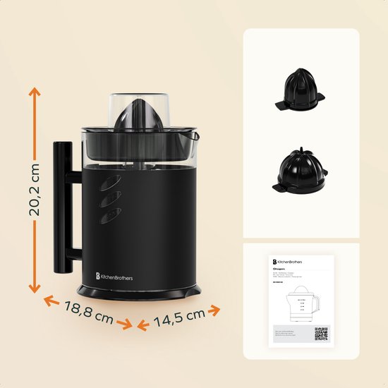 KitchenBrothers Zitruspresse - Manuell - Mit Ausgießer und Griff - 1L - Schwarz