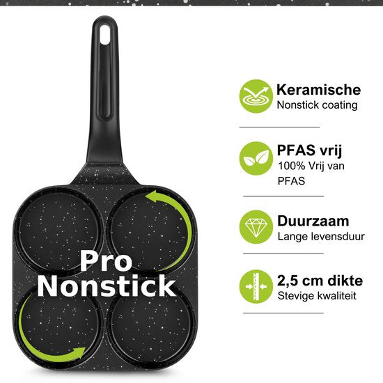 CeraFusion Pfannkuchenpfanne mit 4 Fächern Ø8 cm - Induktion - PFAS-frei - Eierpfanne - Keramikbeschichtung - Für Induktion geeignet