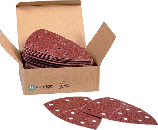 VONROC Schleifpapiersatz - 100x150MM - 50 Stück - Für Schleifmaschinen - Vorderteil drehbar