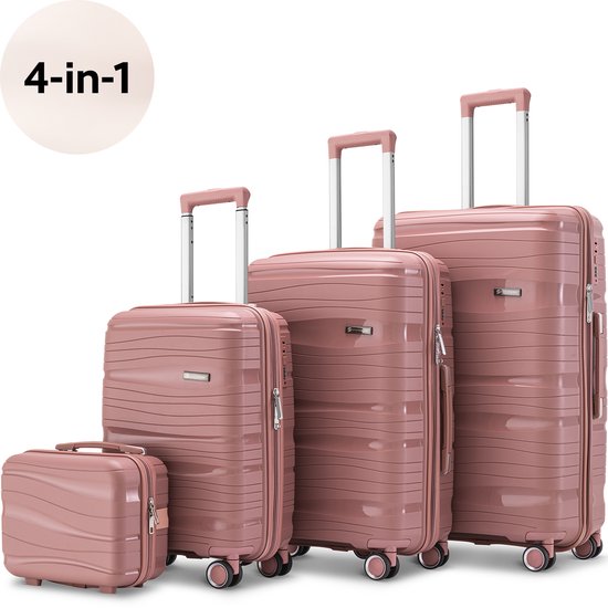 SKYCASES Travelin' Charm 4-teiliges Trolley Set - Handgepäck & Check-in Koffer - 32L/60L/98L - Zahlenschloss - 360° geräuschlose Räder - Leicht & Stabil - Modernes Design - Pink V2