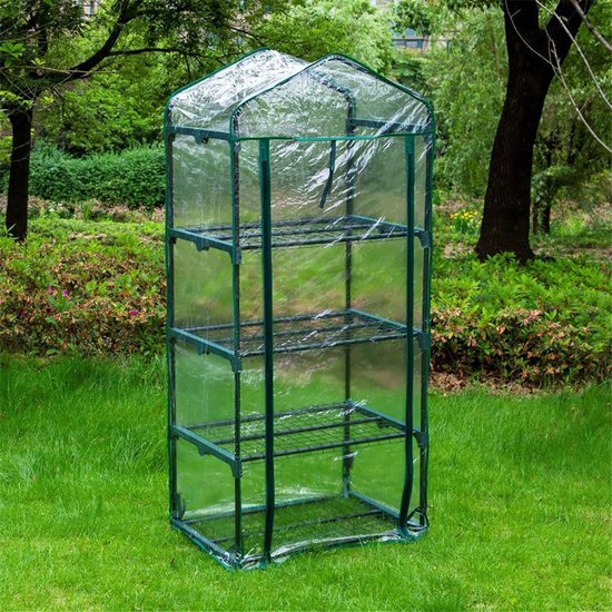 Kinzo Garden - Kunststoffgewächshaus - 4-stöckiges Gewächshaus - 69 x 49 x 160 cm - Grün
