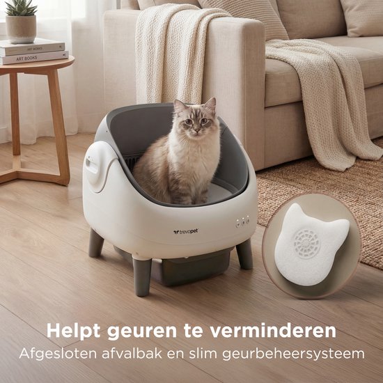 TrevoPet® Air - Automatische Katzentoilette mit App - Selbstreinigend & sicher - Für Katzen bis zu 12 kg - Inkl. Matte, 60 Abfallbeutel & Zubehör - 10-Liter-Abfallbehälter - Weiß & Grau