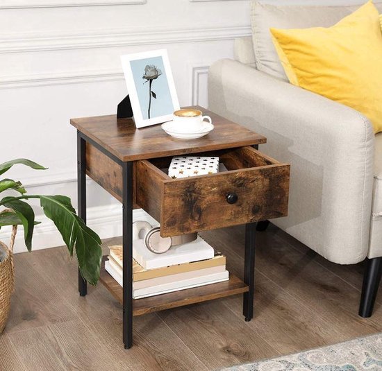 MIRA Home - Beistelltisch - Nachttisch - Braun - Holz - 40 x 55 x 40 cm