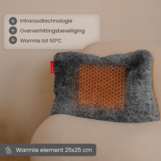 Auronic Wärmekissen - Teddy - 45x60 - Kabellos - Wiederaufladbar - Elektrisches Kissen - Infrarot - Anthrazit