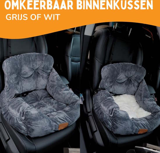 By Cee Cee Luxury Dog Basket Car - Hundeautositz - weich und stilvoll - Hundesitz - mit Sicherheitsgurt - dunkelgrauer Autositz