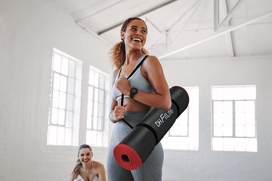 DH FitLife Trainingsmatte, Fitnessmatte, Sportmatte, 183 x 61 x 1 cm, extra reißfest, Yogamatte, rutschfest und dick, Workoutmatte (schwarz)