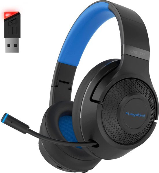 Fuegobird UG-01 2,4GHz Drahtloses Gaming-Headset - Bluetooth-Kopfhörer - Multiplattform - Geeignet für PS4/PS5, Nintendo Switch - Schwarz Blau