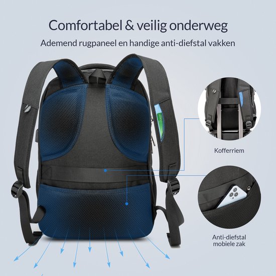 NOHRD Laptop Rucksack - Schwarz - Anti-Diebstahl - Laptoptasche 15.6 Zoll - USB Ladestation - Rucksack Damen & Herren - Wasserabweisend - Schultasche Mädchen & Jungen - Büchertasche mit Laptopfach