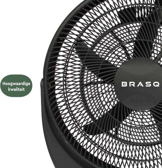 BRASQ Bodenventilator - 50 cm - Schwarz - 3 Geschwindigkeiten - Standventilator - Einstellbar - 90 Watt