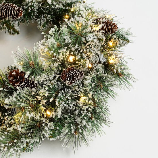 Black Box Trees Vandans Weihnachtskranz mit LED-Lichtern - Ø60 cm - Grün gefrostet