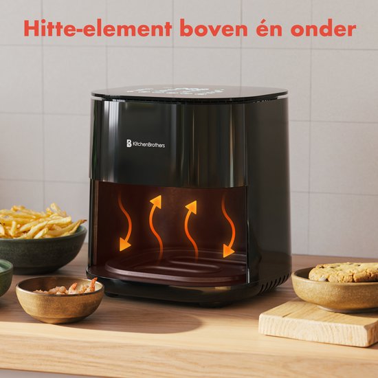 KitchenBrothers Airfryer XL - 5L - 2000W - Heißluftfritteuse - Duale Heizung - 80ÂºC bis 200ÂºC - 8 Kochprogramme - Schwarz
