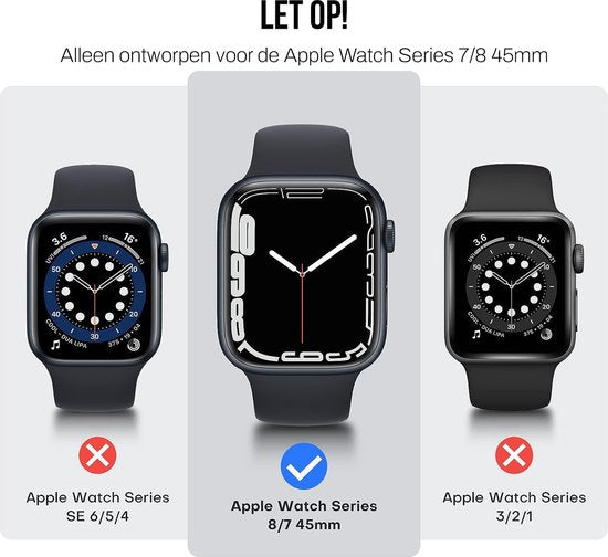 Gehäuse passend für Apple Watch Series 7 / 8 / 9 - 45 mm Displayschutzfolie - 2 Stück - Full Cover Hard Case - Schwarz - Podec