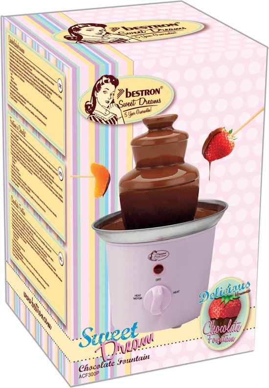 Bestron Schokoladenbrunnen ACF300P - Schokoladenfondue - 3 Schichten - Rosa - 5 Jahre Garantie