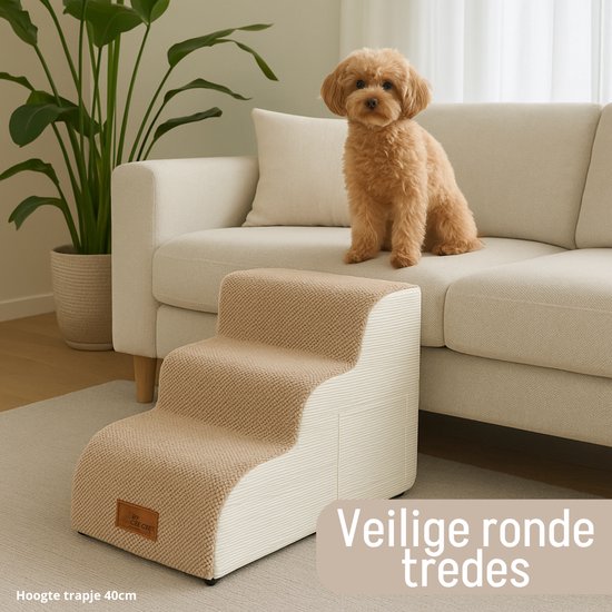 By Cee Cee Hundeschritte für Hunde - Hundeschritte Stabil - Hundeschritt - 3 Stufen - 40x57x40cm - Braun und Beige - Kai