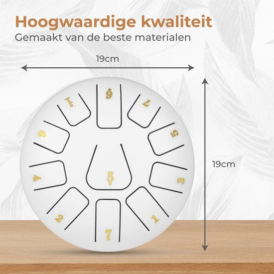 Nuvance - Handpan - Inkl. Lehrbuch, Fingertrommeln und Aufbewahrungstasche - Zungentrommel - Handpan-Trommel - Stahlzungentrommel - Weiß