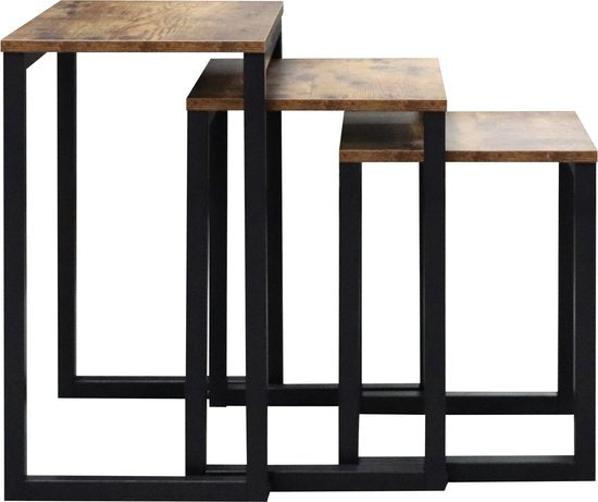 Schwarz-brauner Industrie-Beistelltisch 3er-Set: Stilvoll und platzsparend