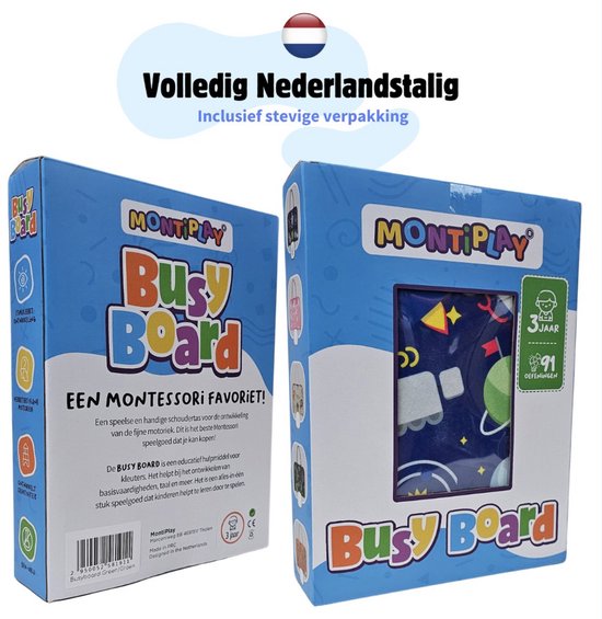 MontiPlay® Montessori-Spielzeug - Sensorisches Spielzeug - Activity Board - Busy Board - Montessori-Aktivitätsbuch für Zuhause - Pädagogisches - Sensomotorisches Spielzeug - Blau