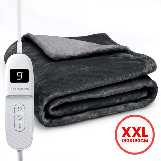 Seranova Electric Blanket XXL - 180x160 cm - 2 Personen Decke - Wärmedecke - Doppelseitig - Fleece Sherpa - Anthrazit Grau
