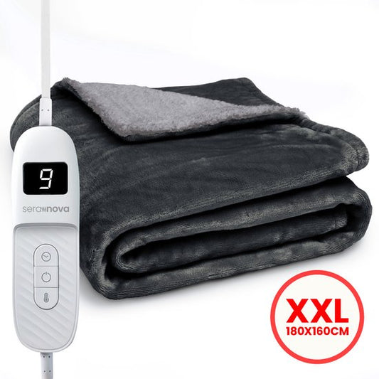 Seranova Electric Blanket XXL - 180x160 cm - 2 Personen Decke - Wärmedecke - Doppelseitig - Fleece Sherpa - Anthrazit Grau