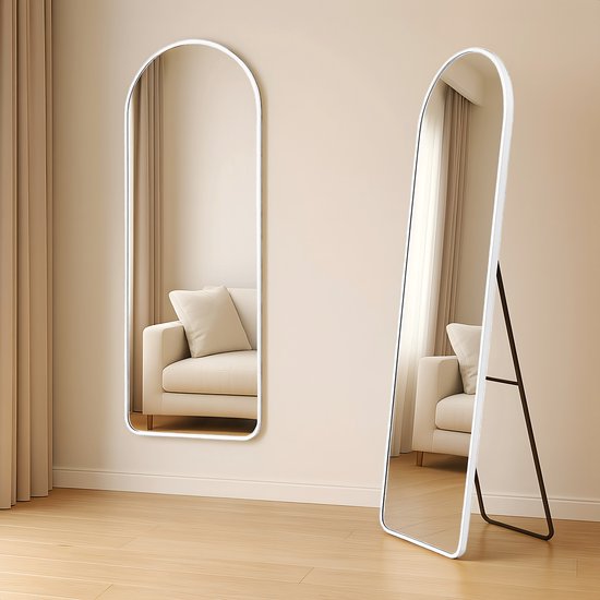 Fraay Pass Mirror 160x55cm - Stehend & hängend - Minimalistischer Wandspiegel - Stehspiegel - Weiß Matt