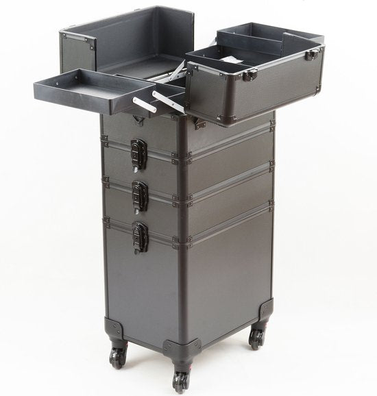Schminkkoffer Kosmetik Friseurwagen Beauty Case 4 in 1 schwarz