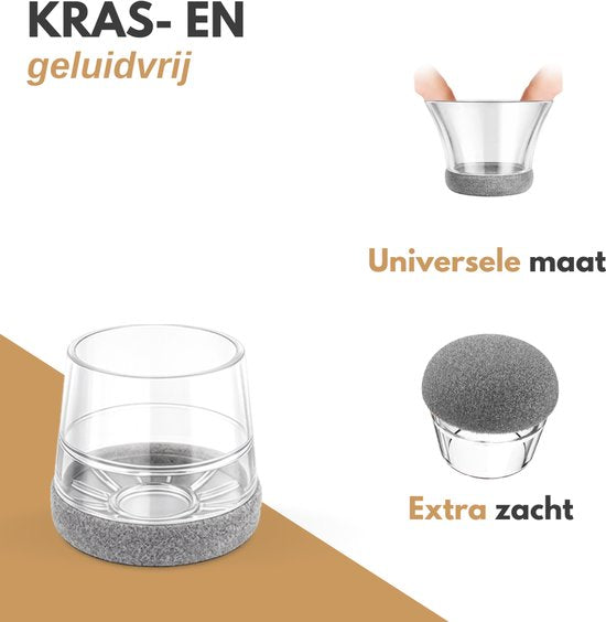 Vaive Stuhlfußschutz, rund, mit Filz – 24 Stück – Stuhlfußkappen Ø 24–30 mm – Bodenschutz für Stühle – Grau