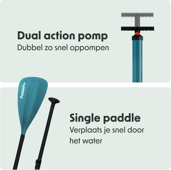 LifeGoods - SUP Board Tandem - 2 Personen - 220 KG Tragfähigkeit - 381 x 86 cm - Aufblasbar - Deep Aqua