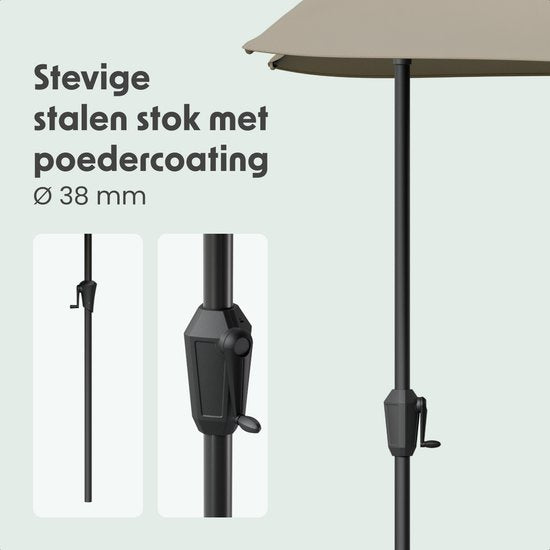 LifeGoods Balkon Sonnenschirm - Garten - 270x135 cm - Halbkreisförmiger Sonnenschirm - Wasserdicht - UPF50+ - Taupe