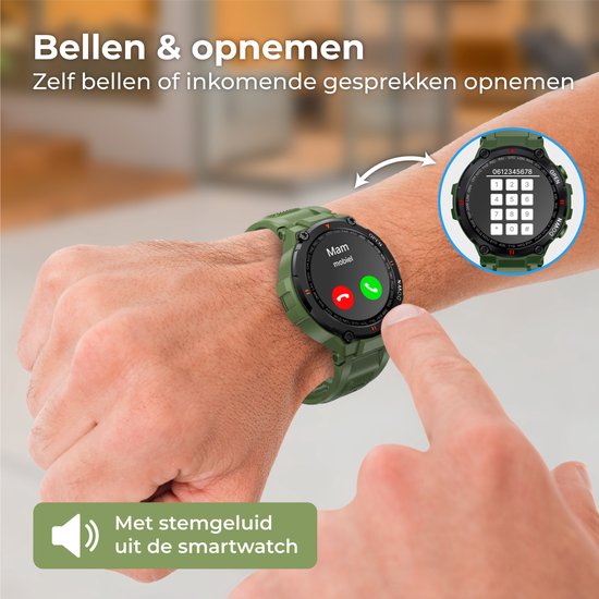 Nuvance - Outdoor Smartwatch - IP67 Wasserdicht - Bluetooth Smartwatch für Frauen und Männer - Smartwatches - Sportuhr mit Schrittzähler, Kalorienzähler, Schlafmesser - Geeignet für alle Smartphones - Grün