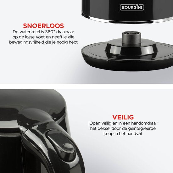Bourgini Digitaler Wasserkocher Cool Touch - 1.7L - Schwarz