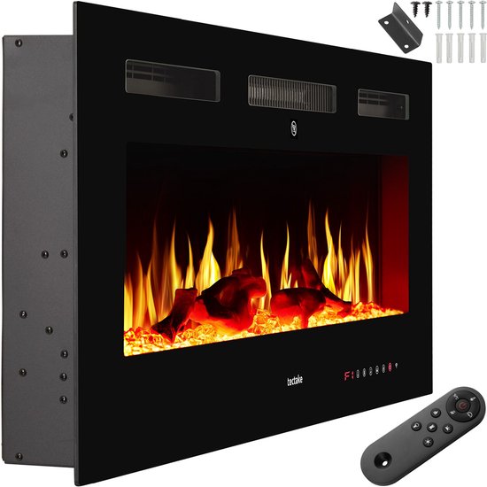tectake® Wandkamin - Elektrokamin - Atmosphärischer Kamin - 91,5 x 12 x 43 cm - 900W & 1800W - Steuerung per Fernbedienung oder App - mit Thermostat - Ofen - mit Heizung - Kamine - Holz- und Glüheffekte - 3D-Flammen - Timer