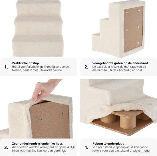 tectake Hundetreppe oder Katzentreppe, Haustiertreppe, Einstiegshilfe mit waschbarem Bezug, extra flache Stufen, Haustiertreppe für Sofa, Bett oder Auto (beige, 37 x 45 x 34,5 cm, 3)