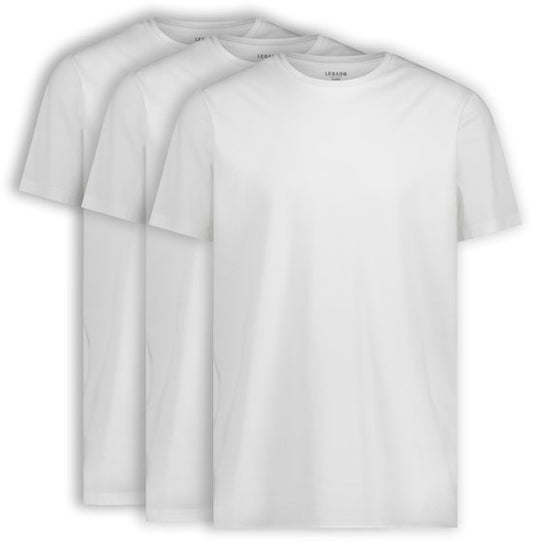 LEBASQ - Miles' T-Shirt für Männer - 3er Pack - mit Rundhalsausschnitt - Extra lang - als Unterhemd geeignet - Weiß - XL - Baumwolle