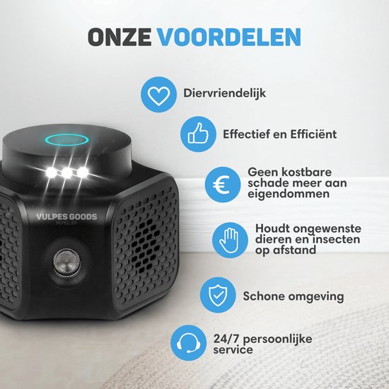 Vulpes Goods Ultraschall Schädlingsabwehr – Repeller gegen Mäuse, Ratten & Insekten – 4 Modi – LED – Schwarz