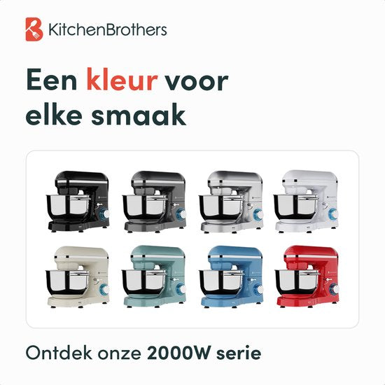 KitchenBrothers Küchenmaschine - Küchenroboter - 6.2L - Mixer mit Rührschüssel - Küchenmixer - 2000W - Perlweiß