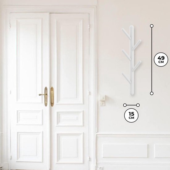 Bayt Wandgarderobe - Garderobenständer - Garderobenständer Holz - Garderobenständer - 5 Haken - Weiß