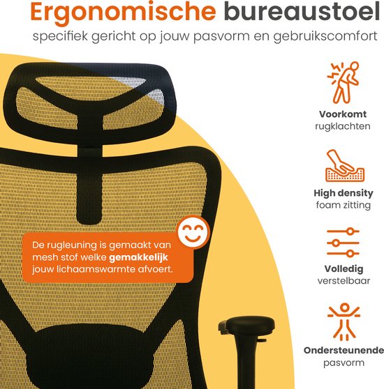 Goliving Ergonomischer Bürostuhl - Bürostuhl - Mit Kopfstütze - Bürostuhl - Verstellbar - Gaming - Für Erwachsene - NEN-1335 - Schwarz