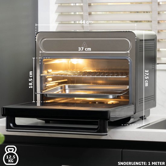 BREND Freistehender XXL Airfryer-Dampfbackofen-Kombi - Digitalanzeige mit Touch - Selbstreinigung - Timer - Rotisserie - Mit Zubehör - 24 Liter