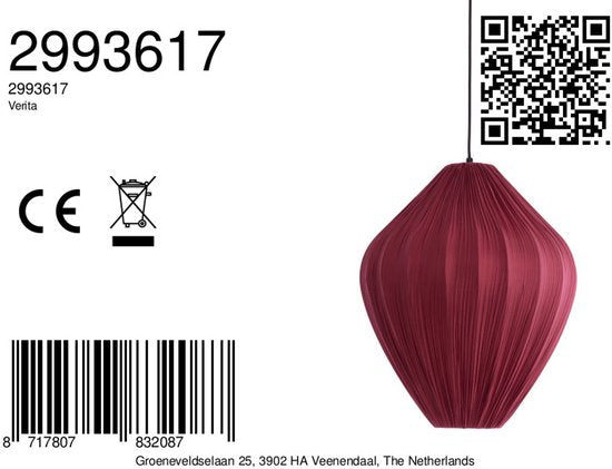 Light & Living – Hängeleuchte – Verita – rot – Textil – Ø 47 cm – E27 – 2993617