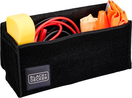 BLACK+DECKER Trunk Organiser - Kofferraumtasche - 55 x 15 x 23 CM - 1 großes Fach und 2 Einsätze - Einkaufen und Autozubehör - Mit Klettverschluss - Schwarz